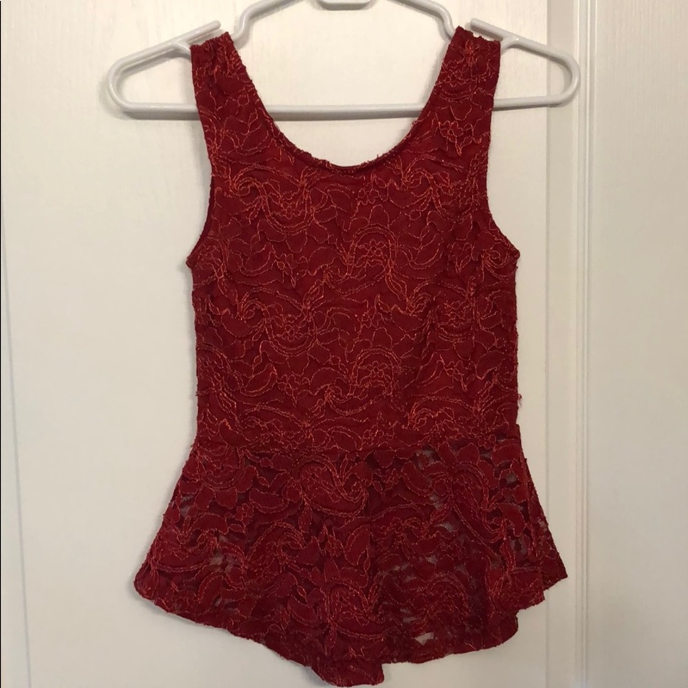 Red lace knit top